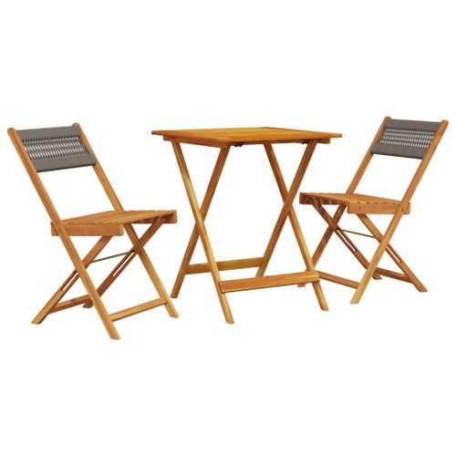 Ensemble de bistro 3 pcs gris polypropylène et bois massif - Photo n°2; ?>