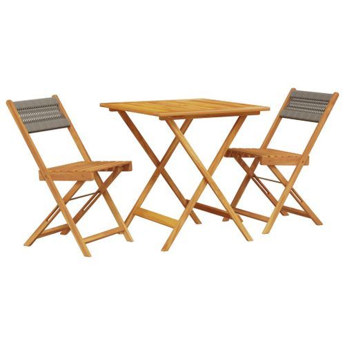 Ensemble de bistro 3 pcs gris polypropylène et bois massif - Photo n°2; ?>