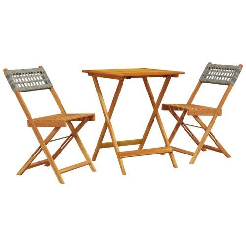 Ensemble de bistro 3 pcs gris résine tressée et bois massif - Photo n°2; ?>