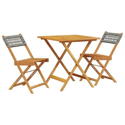 Ensemble de bistro 3 pcs gris résine tressée et bois massif - Photo n°2; ?>