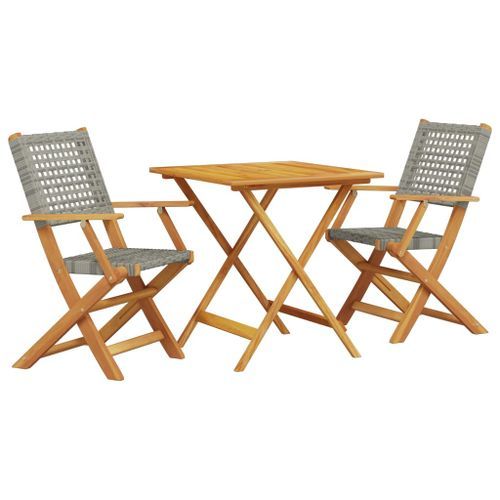 Ensemble de bistro 3 pcs gris résine tressée et bois massif - Photo n°2; ?>