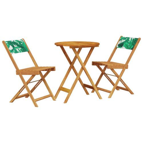 Ensemble de bistro 3 pcs motif de feuilles tissu et bois massif - Photo n°2; ?>