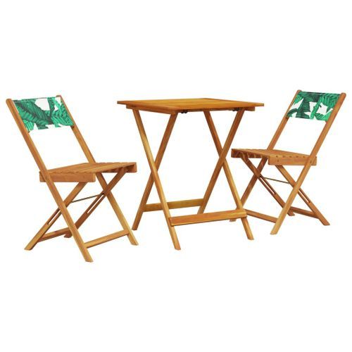 Ensemble de bistro 3 pcs motif de feuilles tissu et bois massif - Photo n°2; ?>