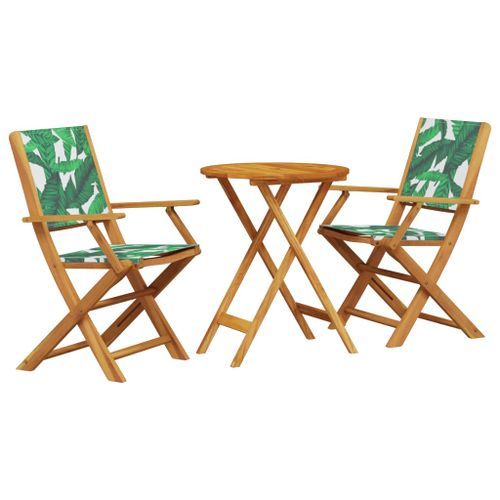 Ensemble de bistro 3 pcs motif de feuilles tissu et bois massif - Photo n°2; ?>