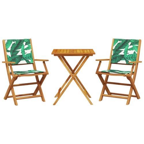 Ensemble de bistro 3 pcs motif de feuilles tissu et bois massif - Photo n°2; ?>