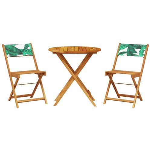 Ensemble de bistro 3 pcs motif de feuilles tissu et bois massif - Photo n°2; ?>