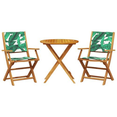 Ensemble de bistro 3 pcs motif de feuilles tissu et bois massif - Photo n°2; ?>