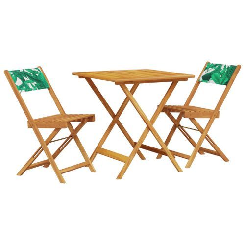 Ensemble de bistro 3 pcs motif de feuilles tissu et bois massif - Photo n°2; ?>