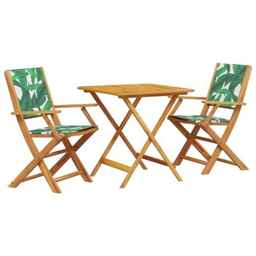 Ensemble de bistro 3 pcs motif de feuilles tissu et bois massif - Photo n°2; ?>