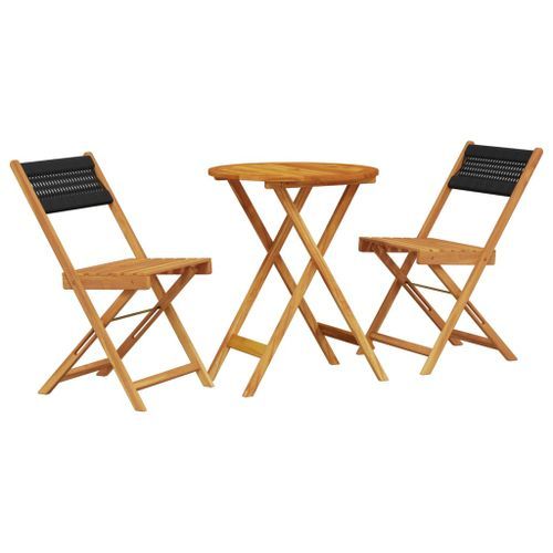 Ensemble de bistro 3 pcs noir polypropylène et bois massif - Photo n°2; ?>