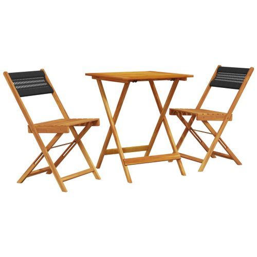 Ensemble de bistro 3 pcs noir polypropylène et bois massif - Photo n°2; ?>