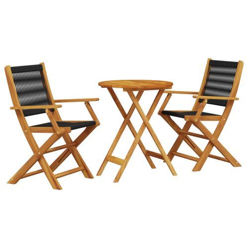 Ensemble de bistro 3 pcs noir polypropylène et bois massif - Photo n°2; ?>