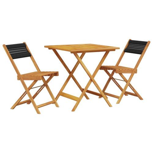 Ensemble de bistro 3 pcs noir polypropylène et bois massif - Photo n°2; ?>