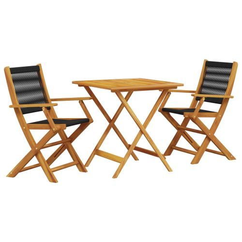 Ensemble de bistro 3 pcs noir polypropylène et bois massif - Photo n°2; ?>