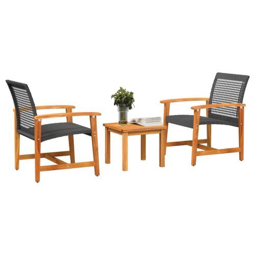 Ensemble de bistro 3 pcs noir résine tressée et bois d'acacia - Photo n°3; ?>