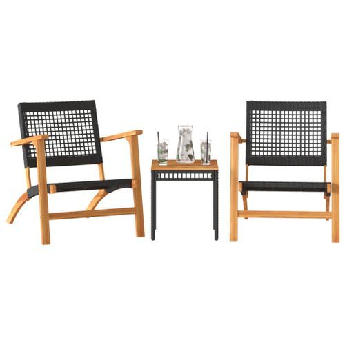 Ensemble de bistro 3 pcs noir résine tressée et bois d'acacia - Photo n°3; ?>