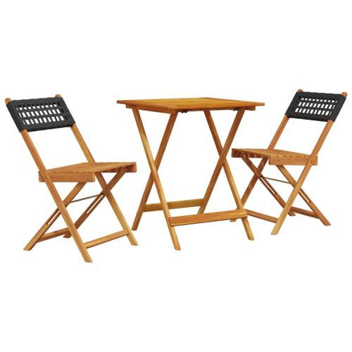 Ensemble de bistro 3 pcs noir résine tressée et bois massif - Photo n°2; ?>