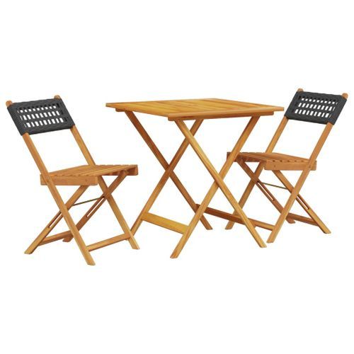 Ensemble de bistro 3 pcs noir résine tressée et bois massif - Photo n°2; ?>