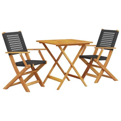 Ensemble de bistro 3 pcs noir résine tressée et bois massif - Photo n°2; ?>