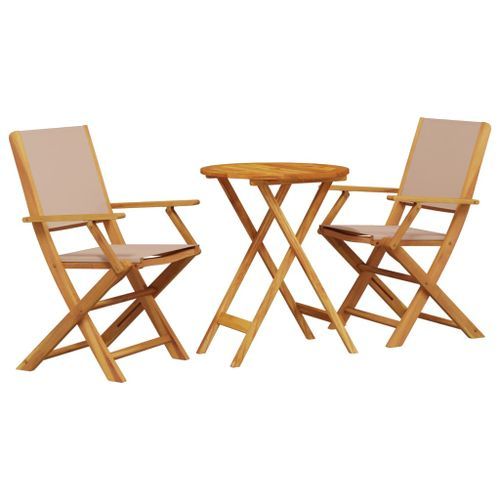 Ensemble de bistro 3 pcs taupe tissu et bois massif - Photo n°2; ?>