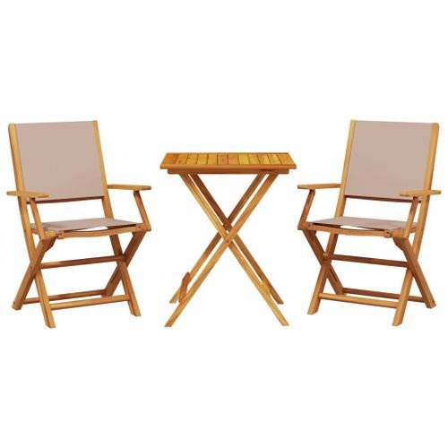 Ensemble de bistro 3 pcs taupe tissu et bois massif - Photo n°2; ?>