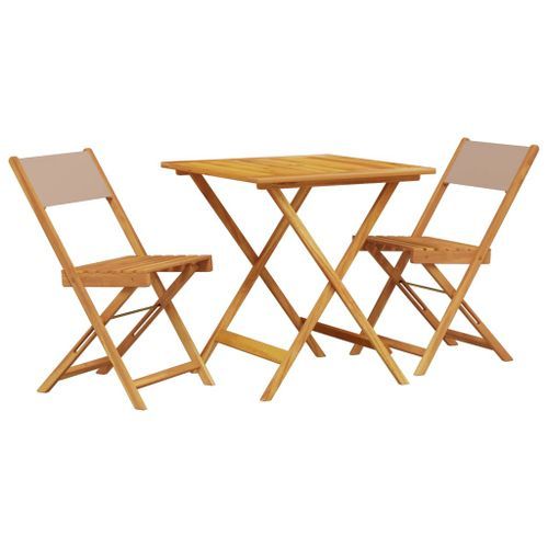 Ensemble de bistro 3 pcs taupe tissu et bois massif - Photo n°2; ?>