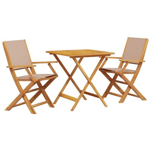 Ensemble de bistro 3 pcs taupe tissu et bois massif - Photo n°2; ?>