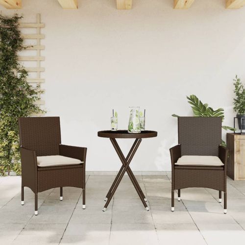 Ensemble de bistro avec coussins 3 pcs marron rotin et verre - Photo n°2; ?>