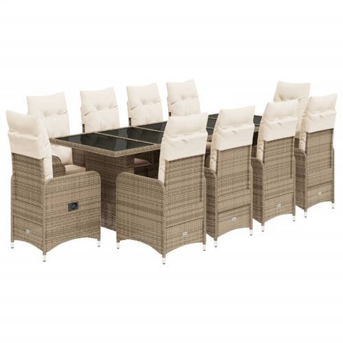 Ensemble de bistro de jardin 11 pcs coussins beige poly rotin - Photo n°2; ?>