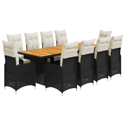 Ensemble de bistro de jardin 11 pcs coussins noir poly rotin - Photo n°2; ?>