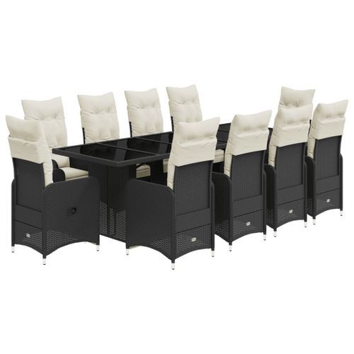 Ensemble de bistro de jardin 11 pcs coussins noir poly rotin - Photo n°2; ?>