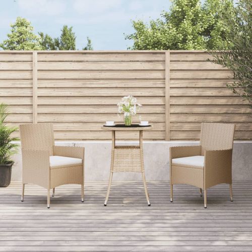 Ensemble de bistro de jardin 3 pcs coussins beige poly rotin - Photo n°2; ?>