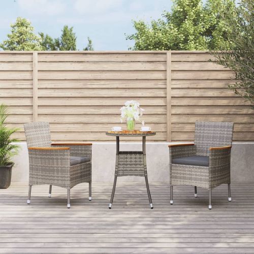 Ensemble de bistro de jardin 3 pcs coussins gris poly rotin - Photo n°2; ?>