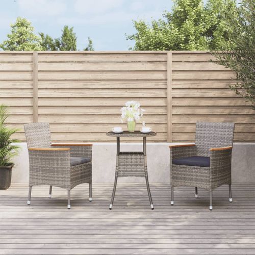 Ensemble de bistro de jardin 3 pcs coussins gris poly rotin - Photo n°2; ?>