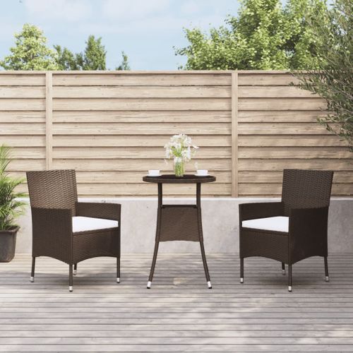 Ensemble de bistro de jardin 3 pcs coussins marron poly rotin - Photo n°2; ?>