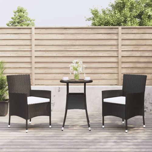 Ensemble de bistro de jardin 3 pcs coussins noir poly rotin - Photo n°2; ?>