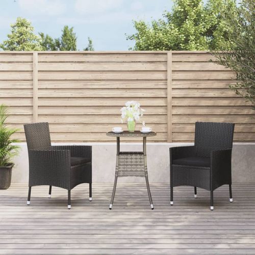 Ensemble de bistro de jardin 3 pcs coussins noir poly rotin - Photo n°2; ?>