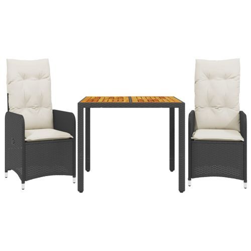 Ensemble de bistro de jardin 3 pcs coussins noir poly rotin - Photo n°2; ?>