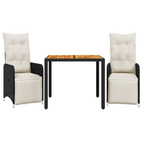 Ensemble de bistro de jardin 3 pcs coussins noir poly rotin - Photo n°2; ?>