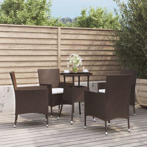 Ensemble de bistro de jardin 5 pcs coussins marron poly rotin - Photo n°2; ?>