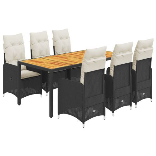 Ensemble de bistro de jardin 7 pcs coussins noir poly rotin - Photo n°2; ?>