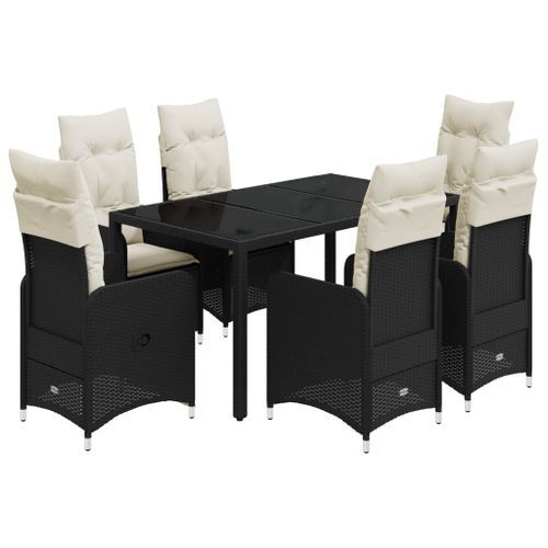 Ensemble de bistro de jardin 7 pcs coussins noir poly rotin - Photo n°2; ?>