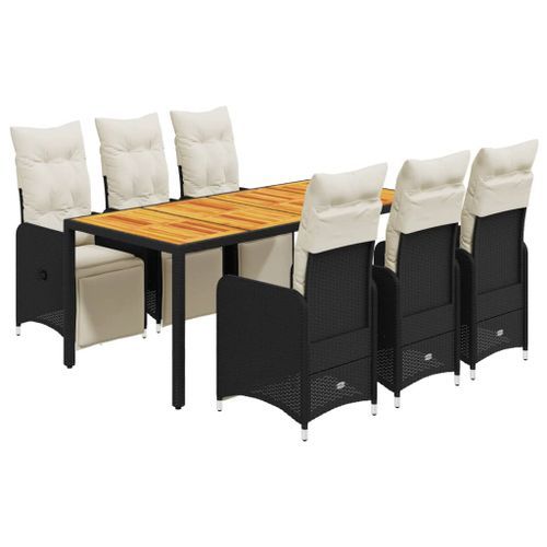 Ensemble de bistro de jardin 7 pcs coussins noir poly rotin - Photo n°2; ?>