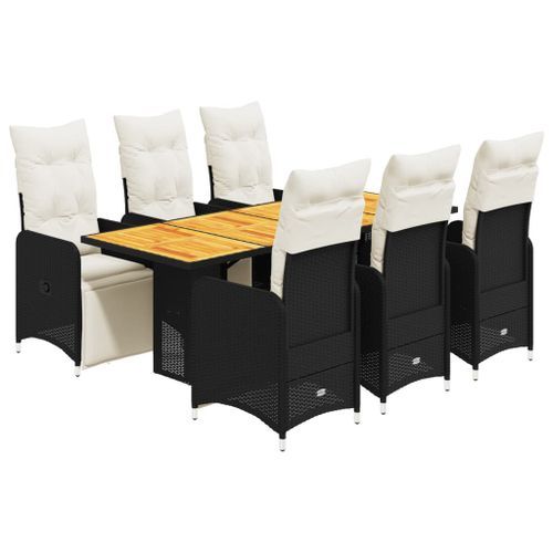 Ensemble de bistro de jardin 7 pcs coussins noir poly rotin - Photo n°2; ?>