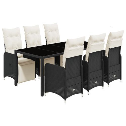 Ensemble de bistro de jardin 7 pcs coussins noir poly rotin - Photo n°2; ?>