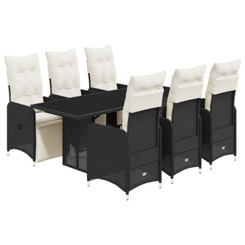 Ensemble de bistro de jardin 7 pcs coussins noir poly rotin - Photo n°2; ?>