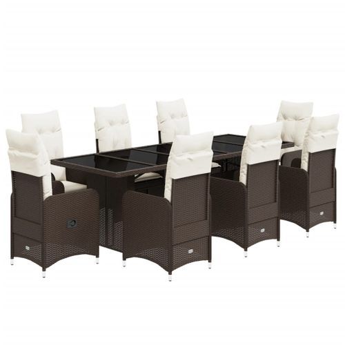 Ensemble de bistro de jardin 9 pcs coussins marron poly rotin - Photo n°2; ?>