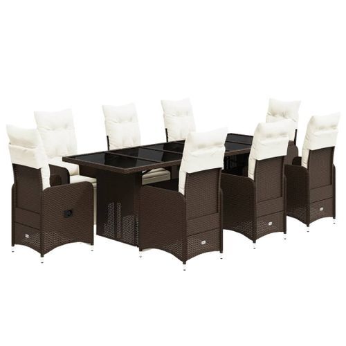 Ensemble de bistro de jardin 9 pcs coussins marron poly rotin - Photo n°2; ?>