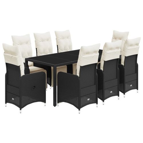 Ensemble de bistro de jardin 9 pcs coussins noir poly rotin - Photo n°2; ?>