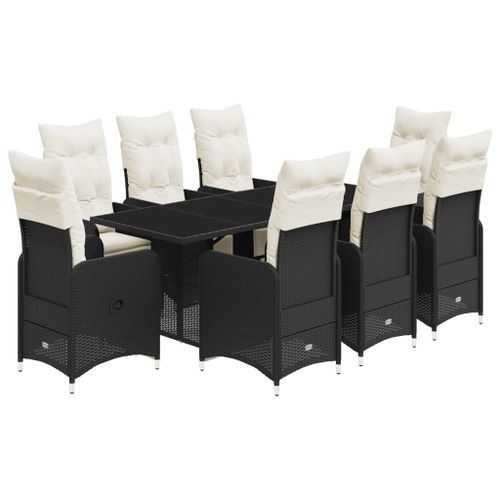 Ensemble de bistro de jardin 9 pcs coussins noir poly rotin - Photo n°2; ?>